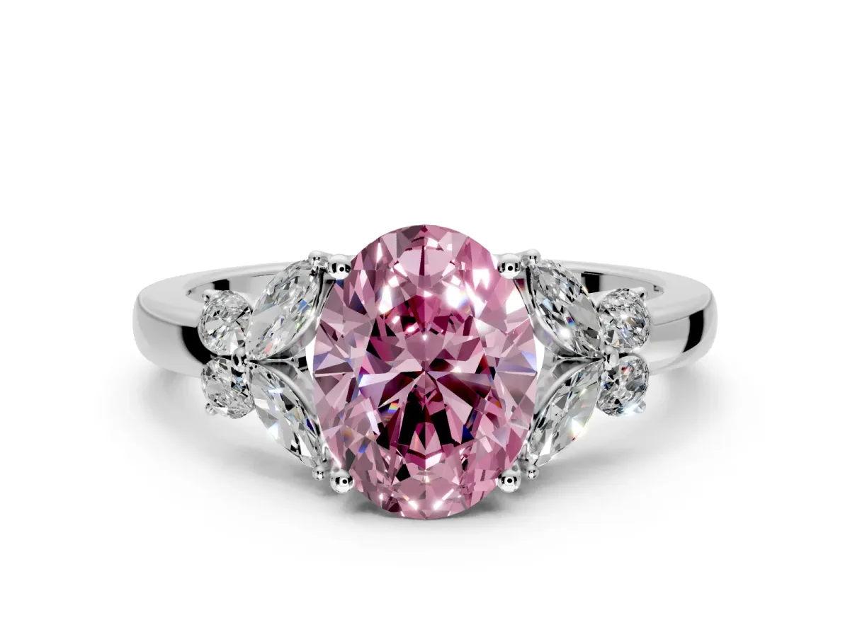 Solitaire Engagement Ring Setting for Fancy Pink Oval Center with Marquise Flower Shoulders and Prong Head in Platinum