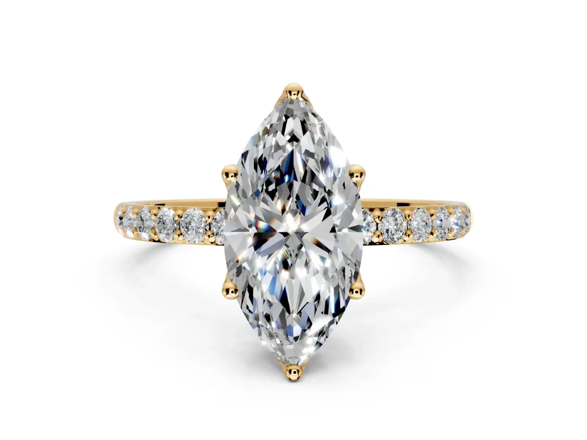 Solitaire Engagement Ring Setting for Marquise Center with Fine Pave Accents and Prong Head in Yellow Gold