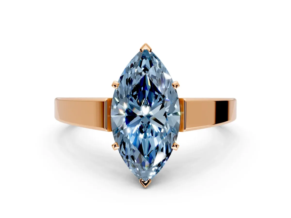 Solitaire Engagement Ring Setting for Fancy Blue Marquise Center with Tapered Split Shoulders and Prong Head in Rose Gold
