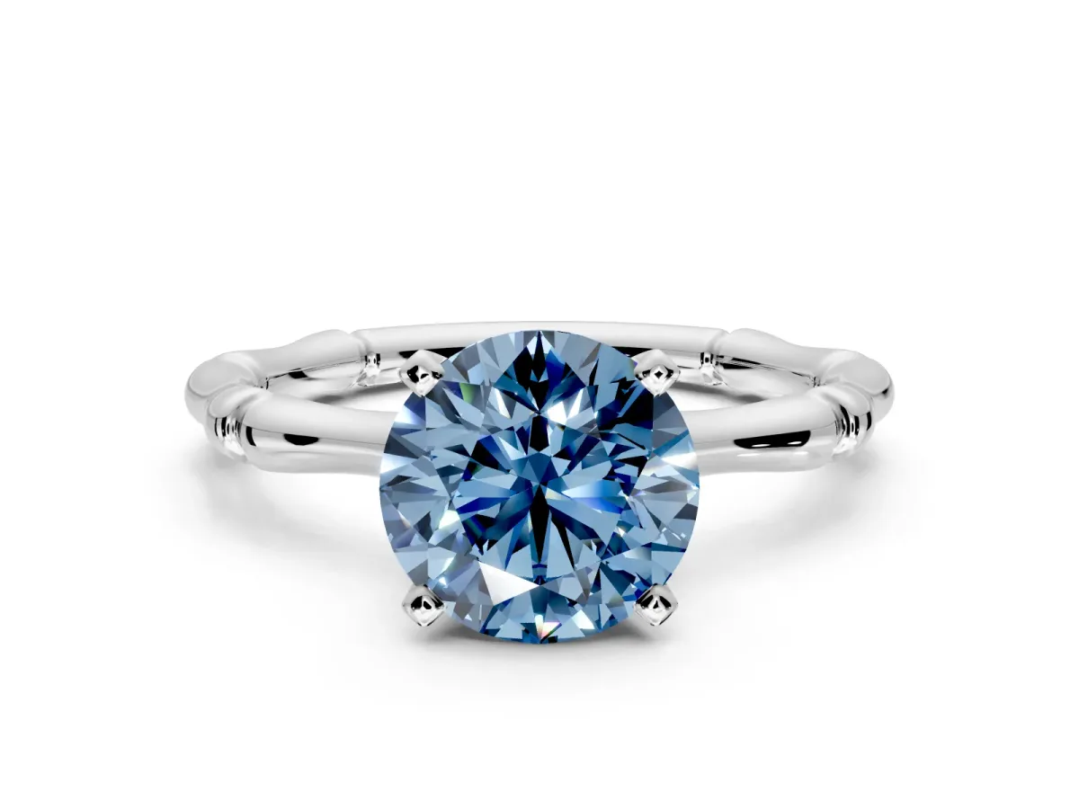 Solitaire Engagement Ring Setting for Fancy Blue Round Cut Center with Bamboo Band and Prong Head in Platinum