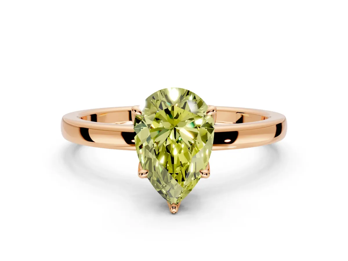 Solitaire Engagement Ring Setting for Fancy Yellow Pear-Shaped Center with Thin Rounded Plain Band and Prong Head in Rose Gold