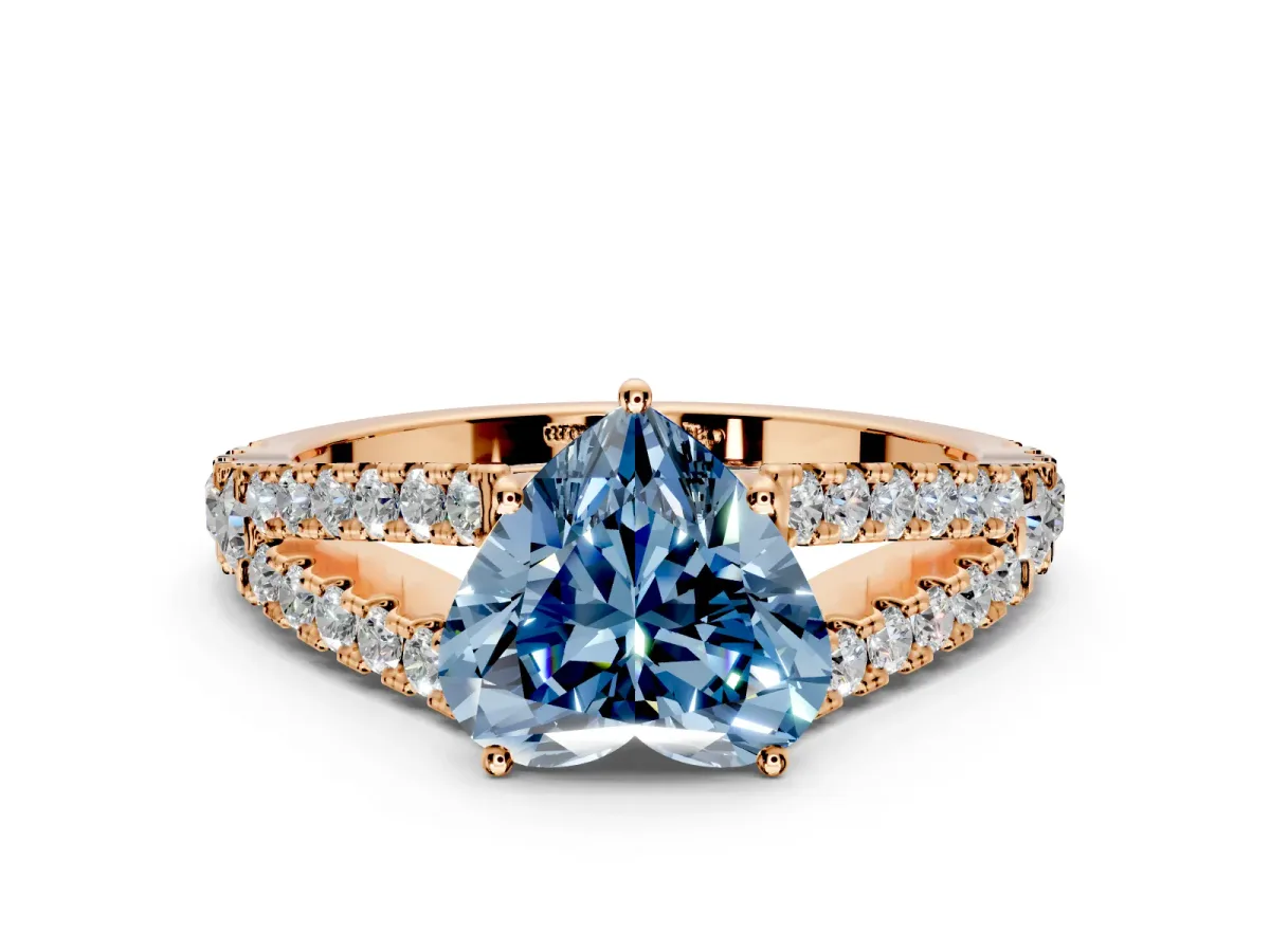 Solitaire Engagement Ring Setting for Fancy Blue Heart-Shaped Center with Pave Split Shank and Prong Head in Rose Gold