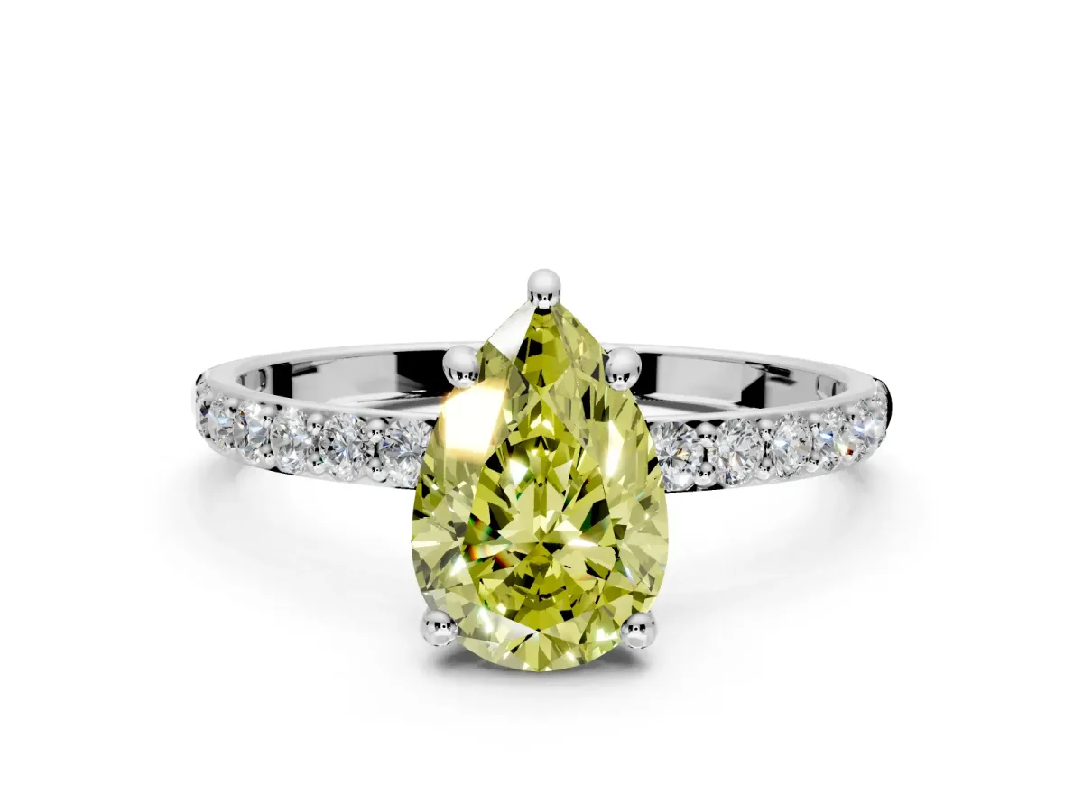 Solitaire Engagement Ring Setting for Fancy Yellow Pear-Shaped Center with Pave Accents and Prong Head in Sterling Silver
