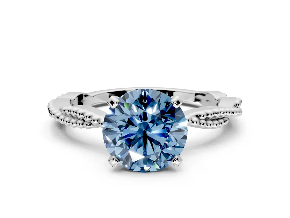 Solitaire Engagement Ring Setting for Fancy Blue Round Cut Center with Twist Band and Bead Prong Head in Sterling Silver