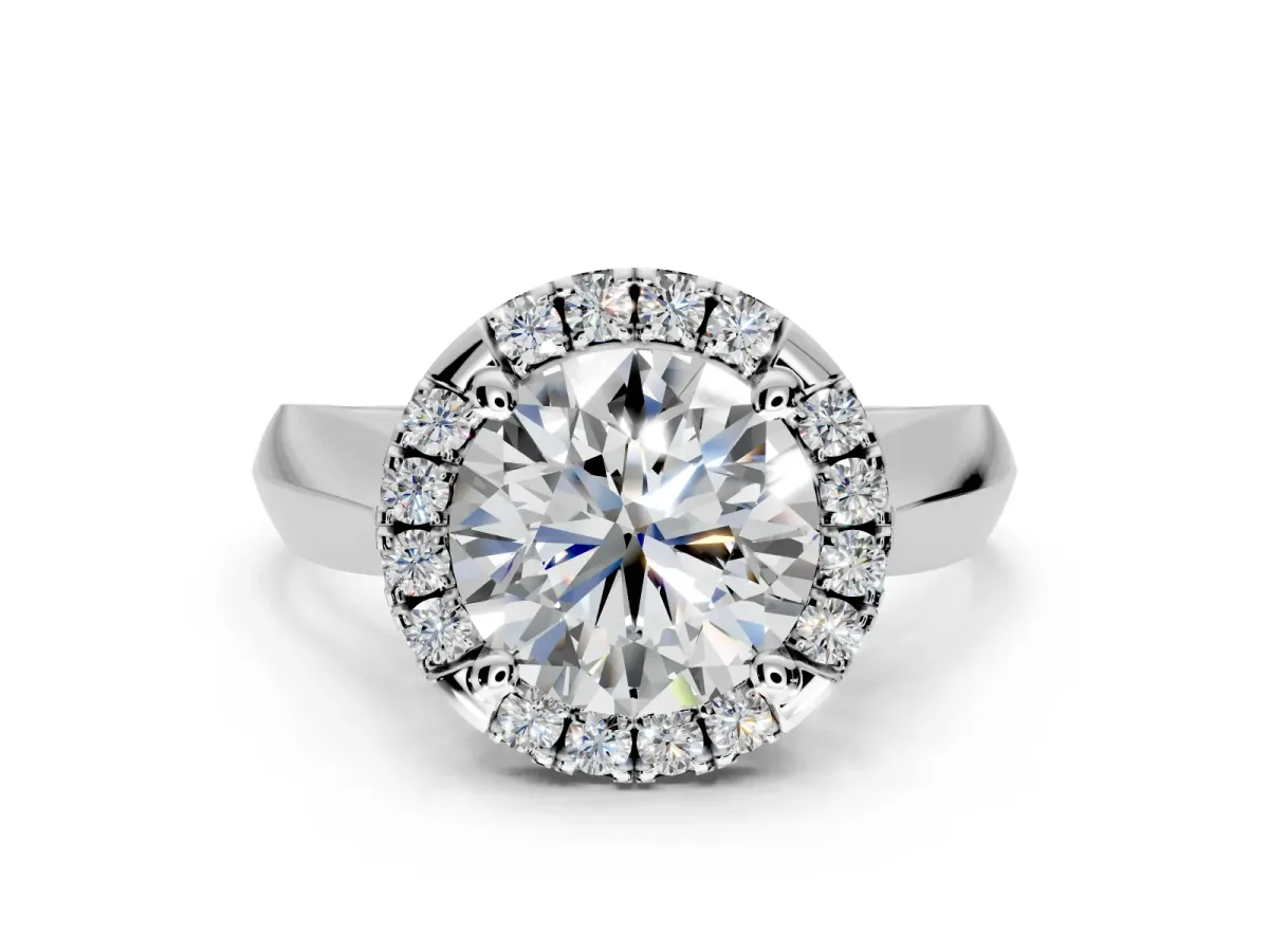 Halo Engagement Ring Setting for Round Cut Center with Square Band and Prong Head in Platinum