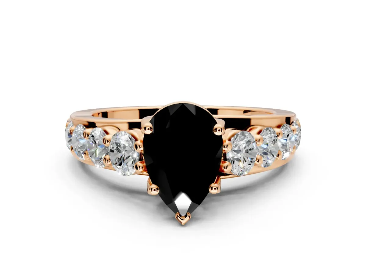 Solitaire Engagement Ring Setting for Fancy Black Pear-Shaped Center with Graduated Shared Prongs and Prong Head in Rose Gold