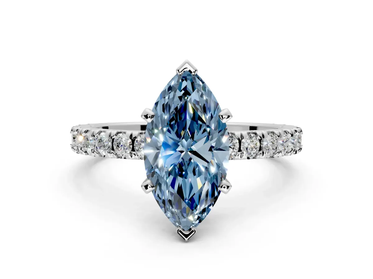 Solitaire Engagement Ring Setting for Fancy Blue Marquise Center with Fine Pave Band and Claw Prong Head in Platinum