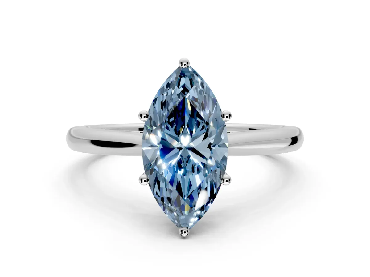 Solitaire Engagement Ring Setting for Fancy Blue Marquise Center with Narrow Cathedral Band and Prong Head in Platinum
