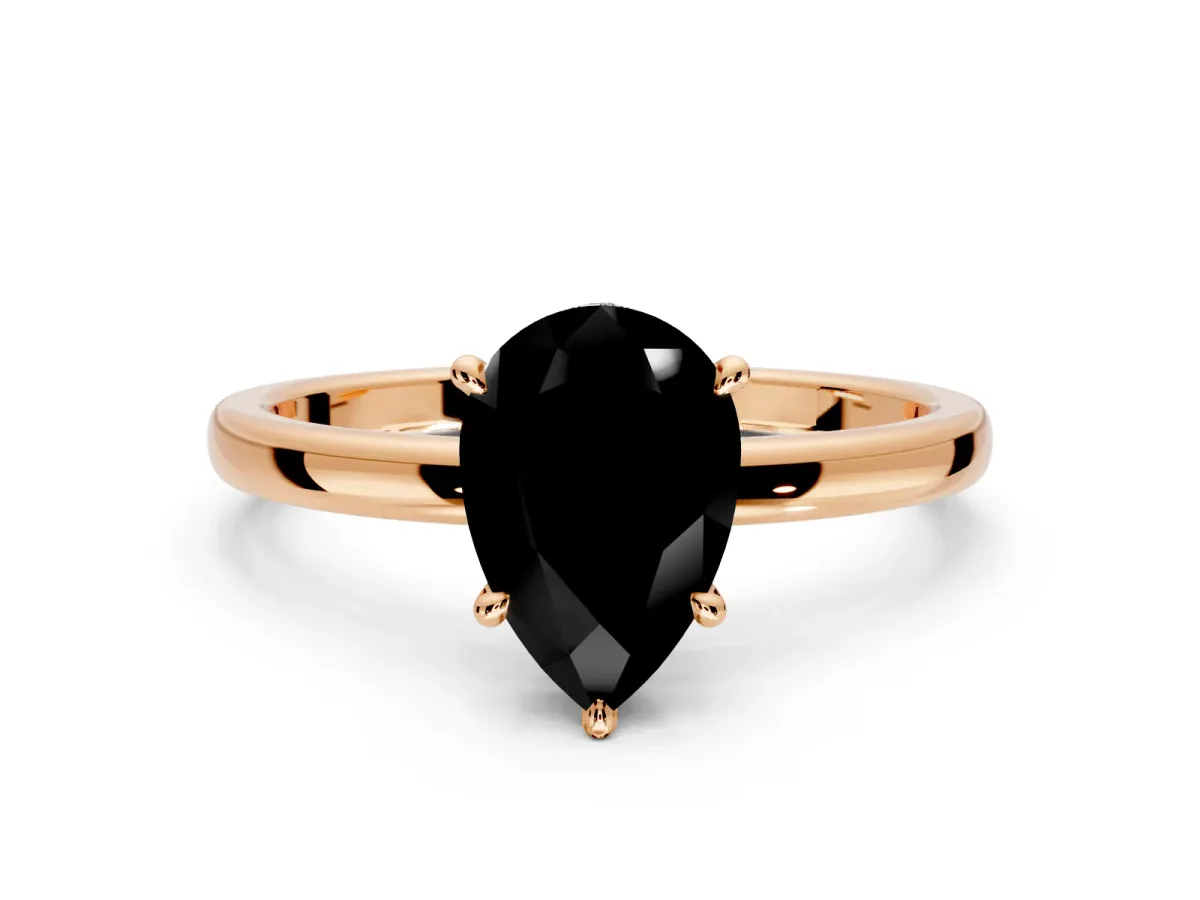 Hidden Halo Engagement Ring Setting for Fancy Black Pear-Shaped Center with Plain Band and Tall Prong Head in Rose Gold
