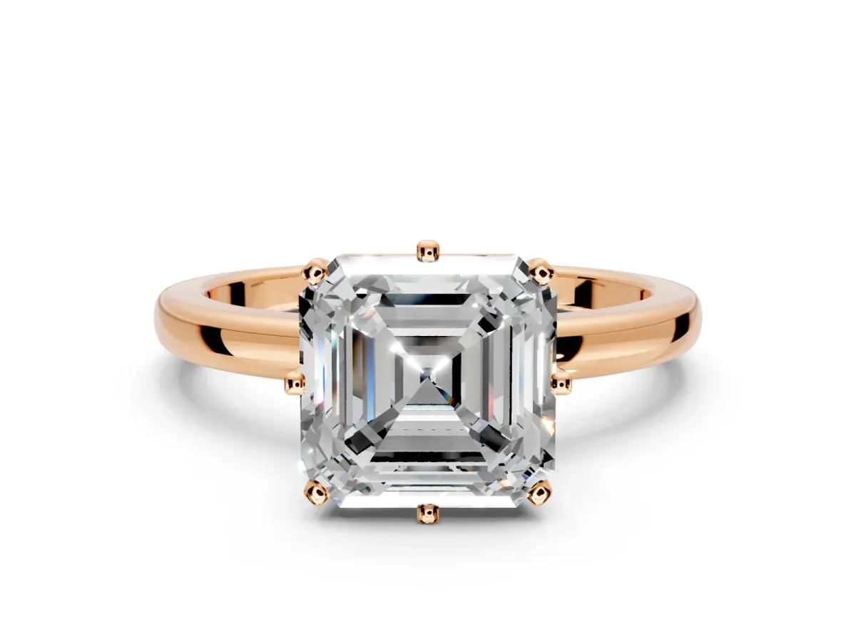 Solitaire Engagement Ring Setting for Asscher Cut Center with Plain Band and Tulip Prong Head in Rose Gold
