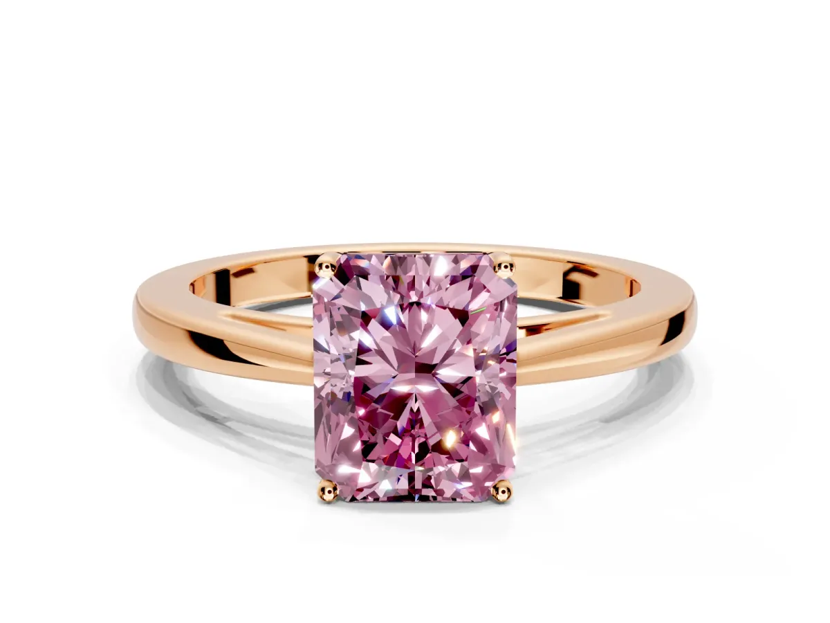 Solitaire Engagement Ring Setting for Fancy Pink Radiant Cut Center with Open Cathedral Shoulders and Prong Head in Rose Gold