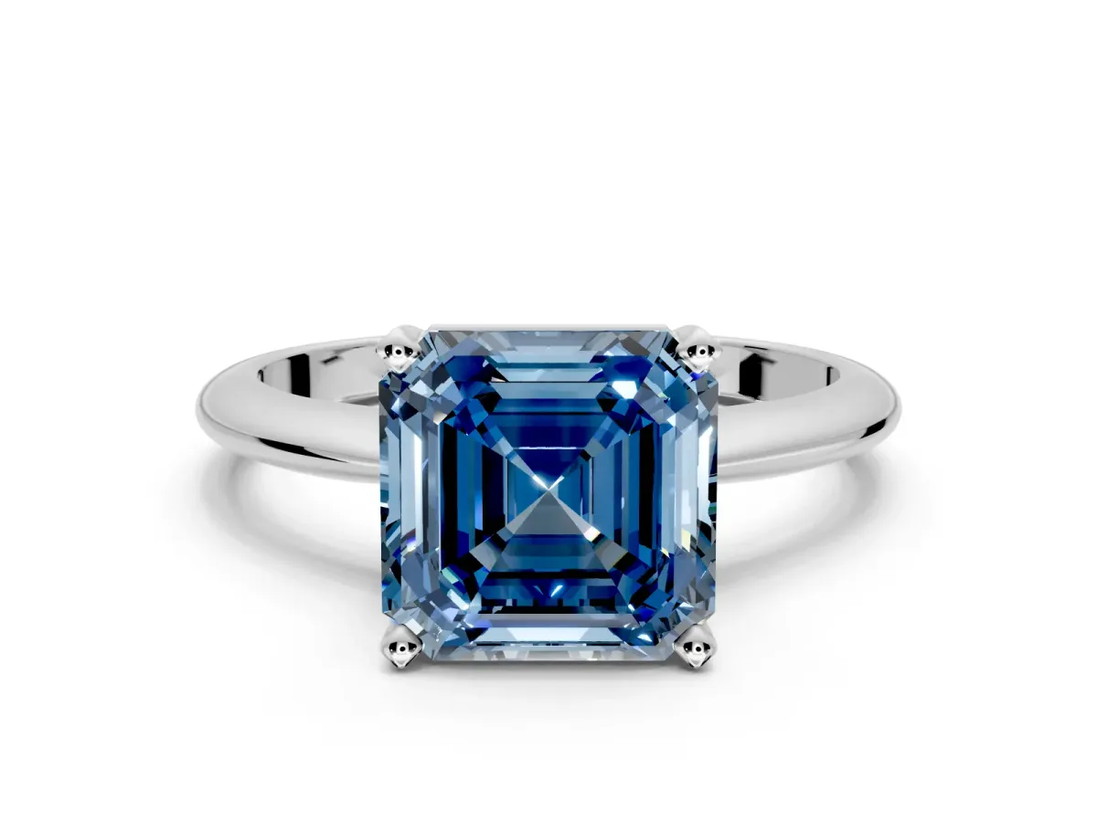 Solitaire Engagement Ring Setting for Fancy Blue Asscher Cut Center with Knife Ridge Band and Claw Prong Head in Sterling Silver
