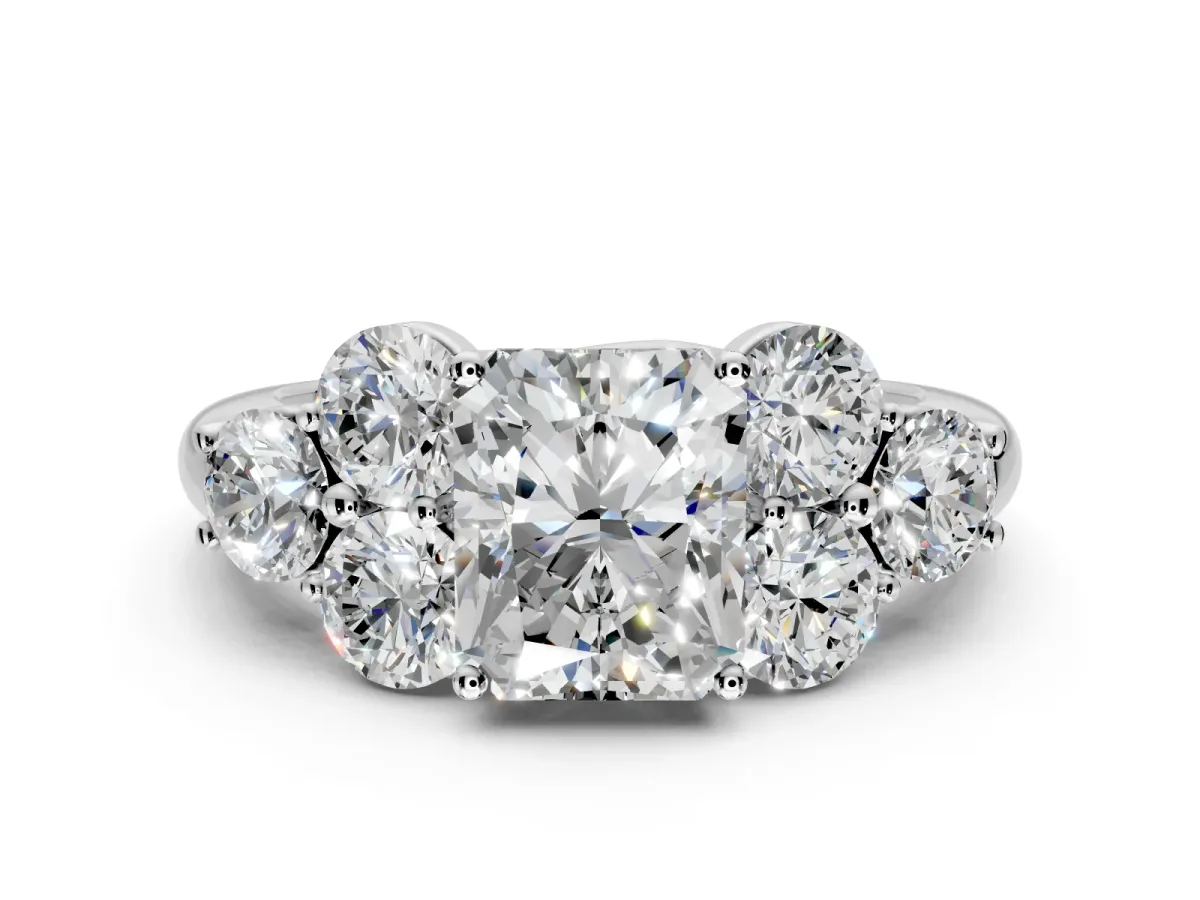 Cluster Engagement Ring Setting for Radiant Cut Center with Round Cut Accent Frame and Prong Head in Platinum