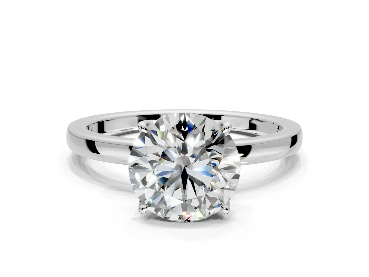 Solitaire Engagement Ring Setting for Round Cut Center with Thin Rounded Plain Band and Prong Head in Platinum
