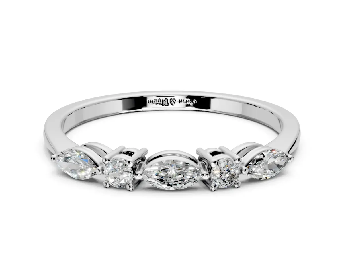 Marquise and Round Cut Lab-Grown Diamond 5 Stone Half Eternity Wedding Band with Prong Setting in Sterling Silver