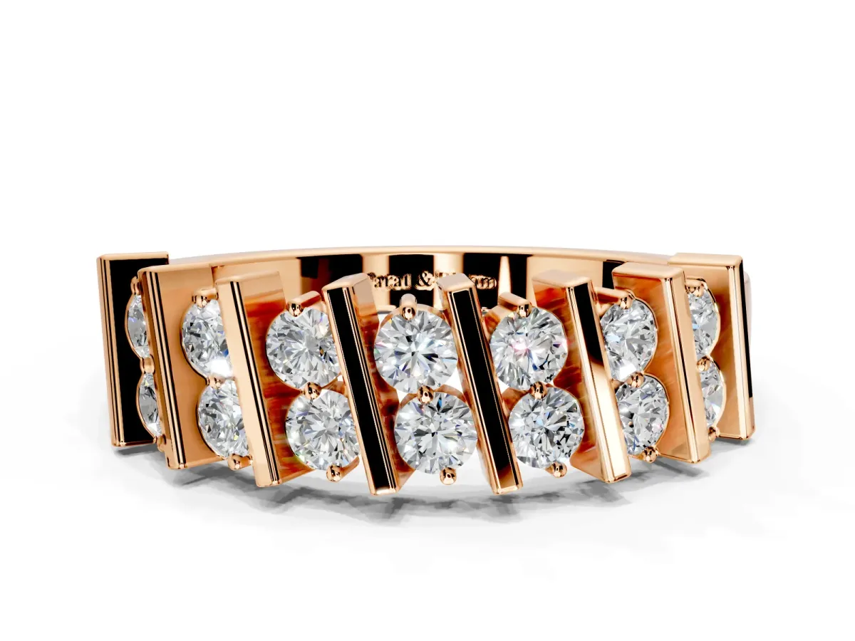 Round Cut Lab-Grown Diamond Two-Row Channel-Set Anniversary Wedding Band with Vertical Prongs in Rose Gold