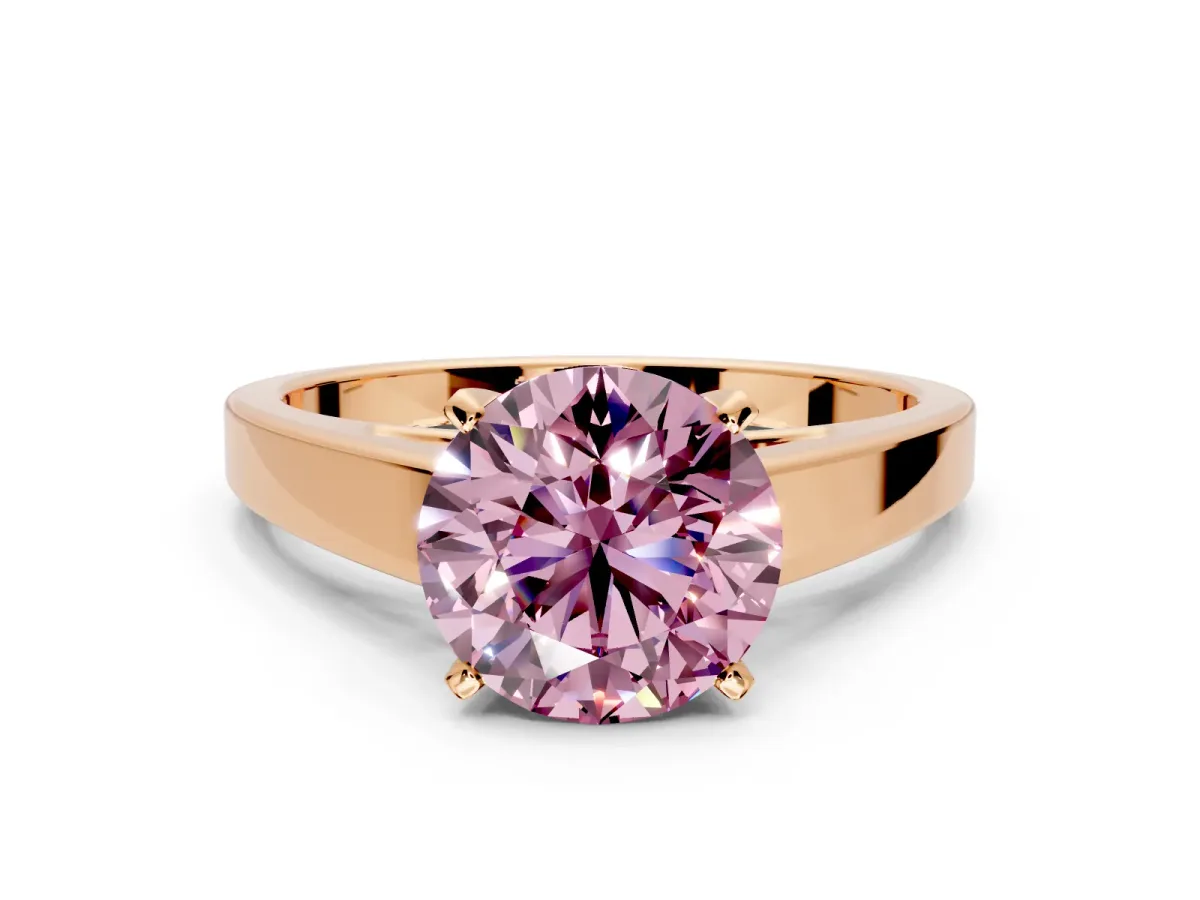 Solitaire Engagement Ring Setting for Fancy Pink Round Cut Center with Tapered Split Shoulders and Prong Head in Rose Gold
