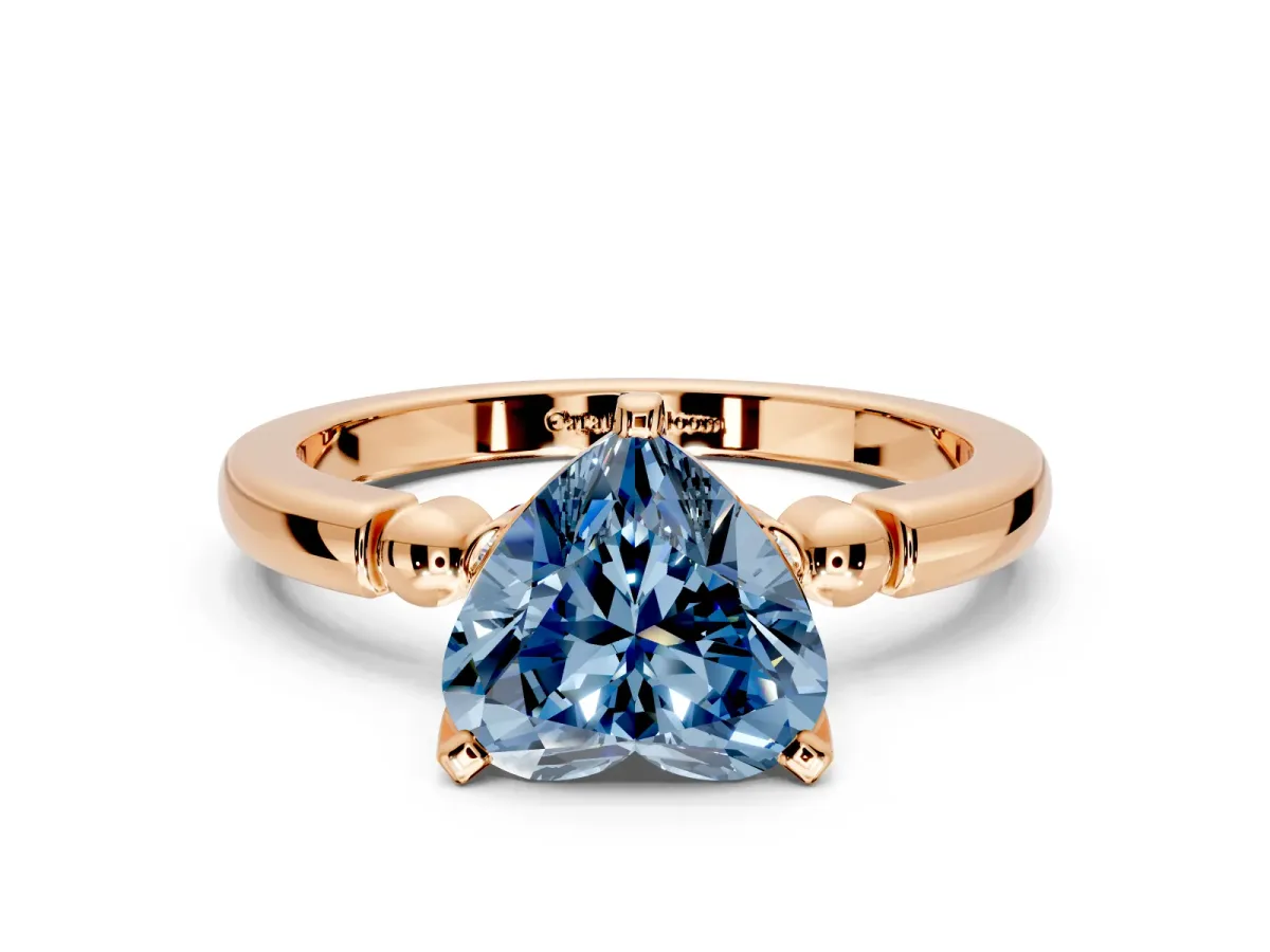 Solitaire Engagement Ring Setting for Fancy Blue Heart-Shaped Center with Beaded Shoulders and Prong Head in Rose Gold