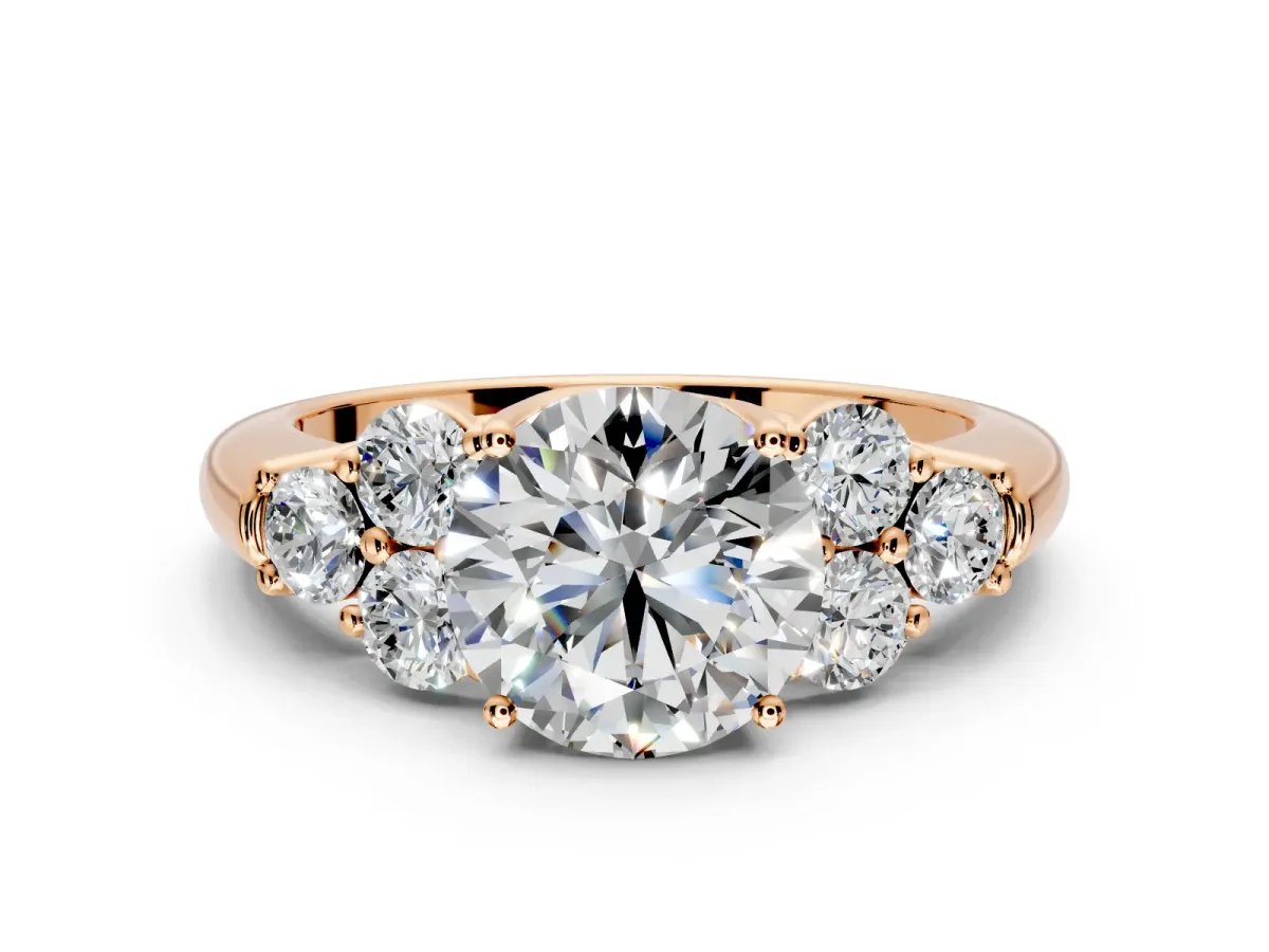 Cluster Engagement Ring Setting for Round Cut Center with Round Cut Accent Frame and Prong Head in Rose Gold