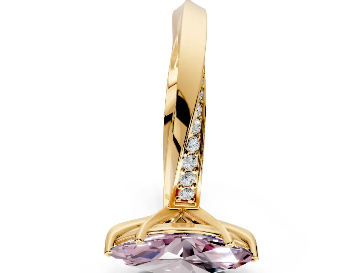 Side Accent Engagement Ring Setting for Fancy Pink Marquise Center with Accent Shoulders and Prong Head in Yellow Gold