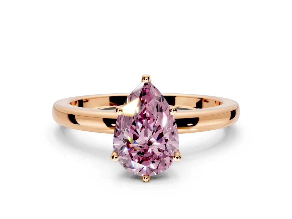 Solitaire Engagement Ring Setting for Fancy Pink Pear-Shaped Center with Plain Band and Tulip Prong Head in Rose Gold
