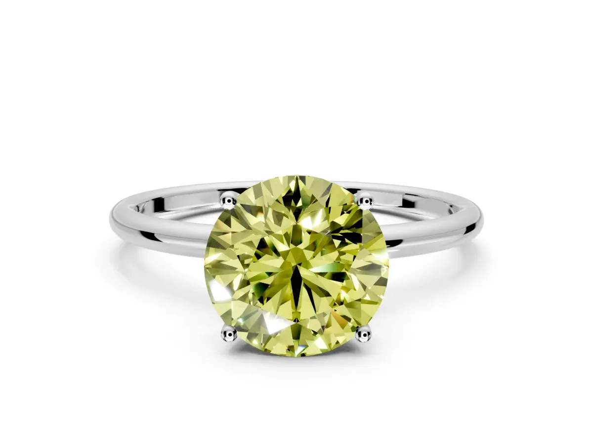 Solitaire Engagement Ring Setting for Fancy Yellow Round Cut Center with Straight Thin Band and Prong Head in Sterling Silver