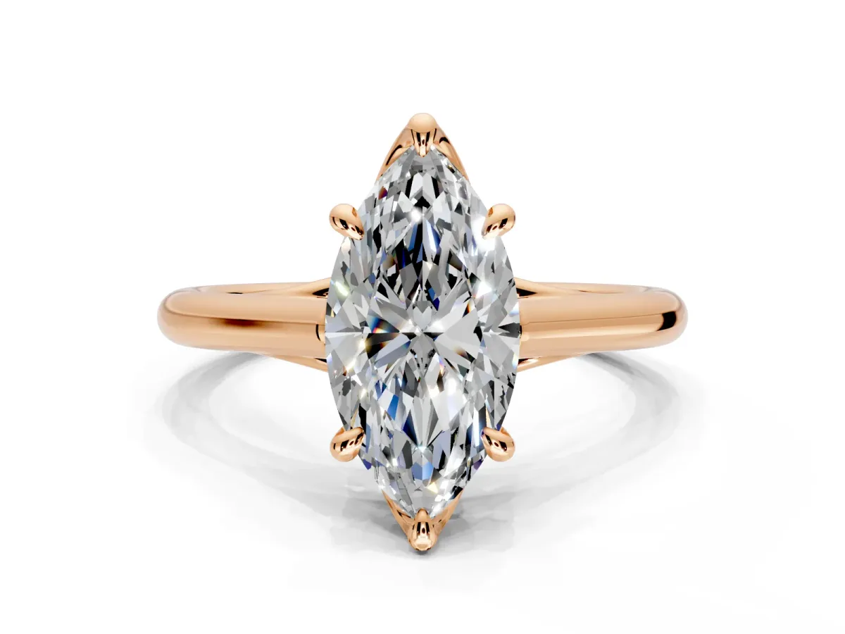 Solitaire Engagement Ring Setting for Marquise Center with Cathedral Band and Prong Head in Rose Gold