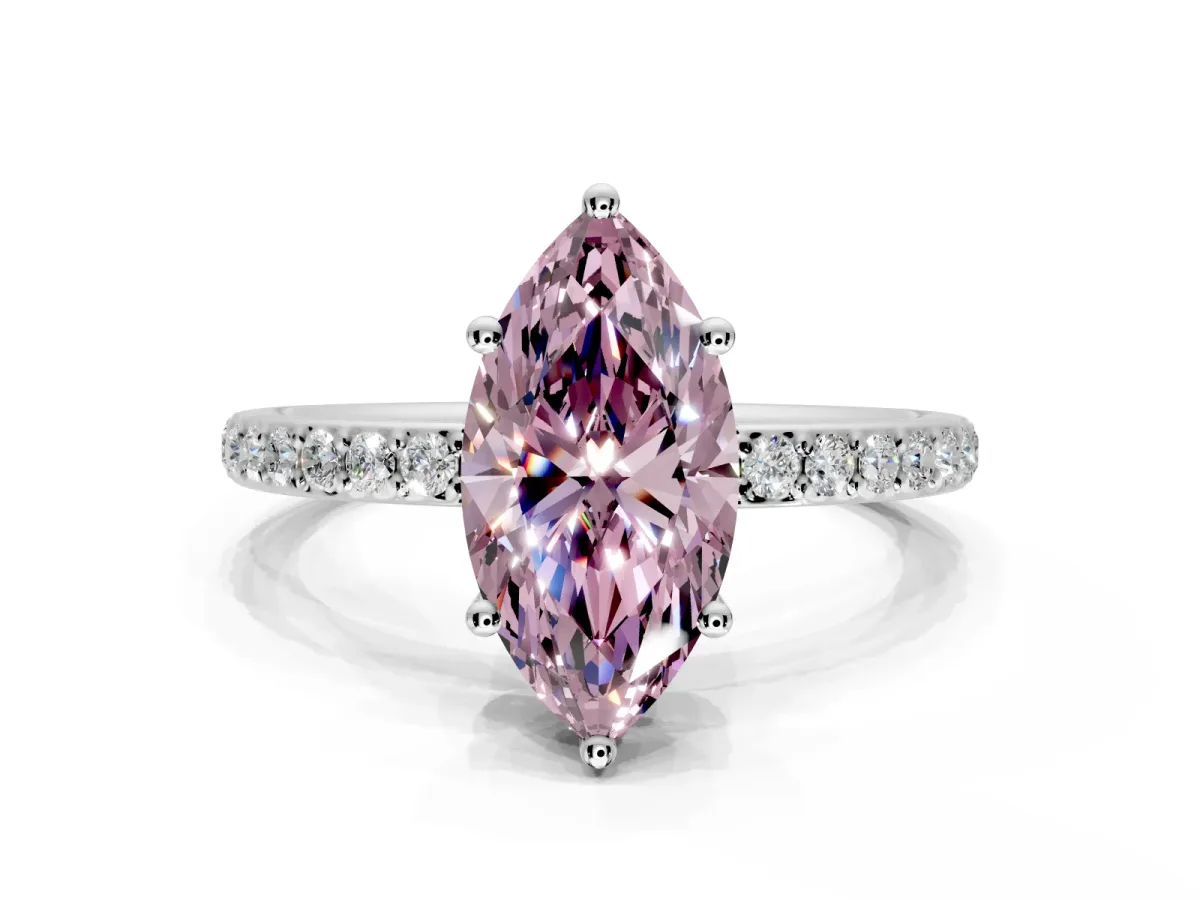 Solitaire Engagement Ring Setting for Fancy Pink Marquise Center with Fine Pave Band and Prong Head in Platinum