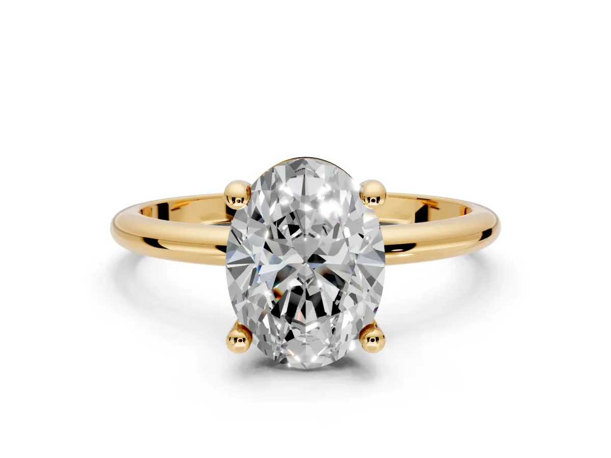 Minimalist Solitaire Engagement Ring Setting for Oval Center with Thin Band and Prong Head in Yellow Gold