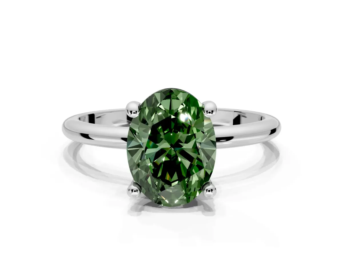 Minimalist Solitaire Engagement Ring Setting for Fancy Green Oval Center with Thin Band and Prong Head in Platinum