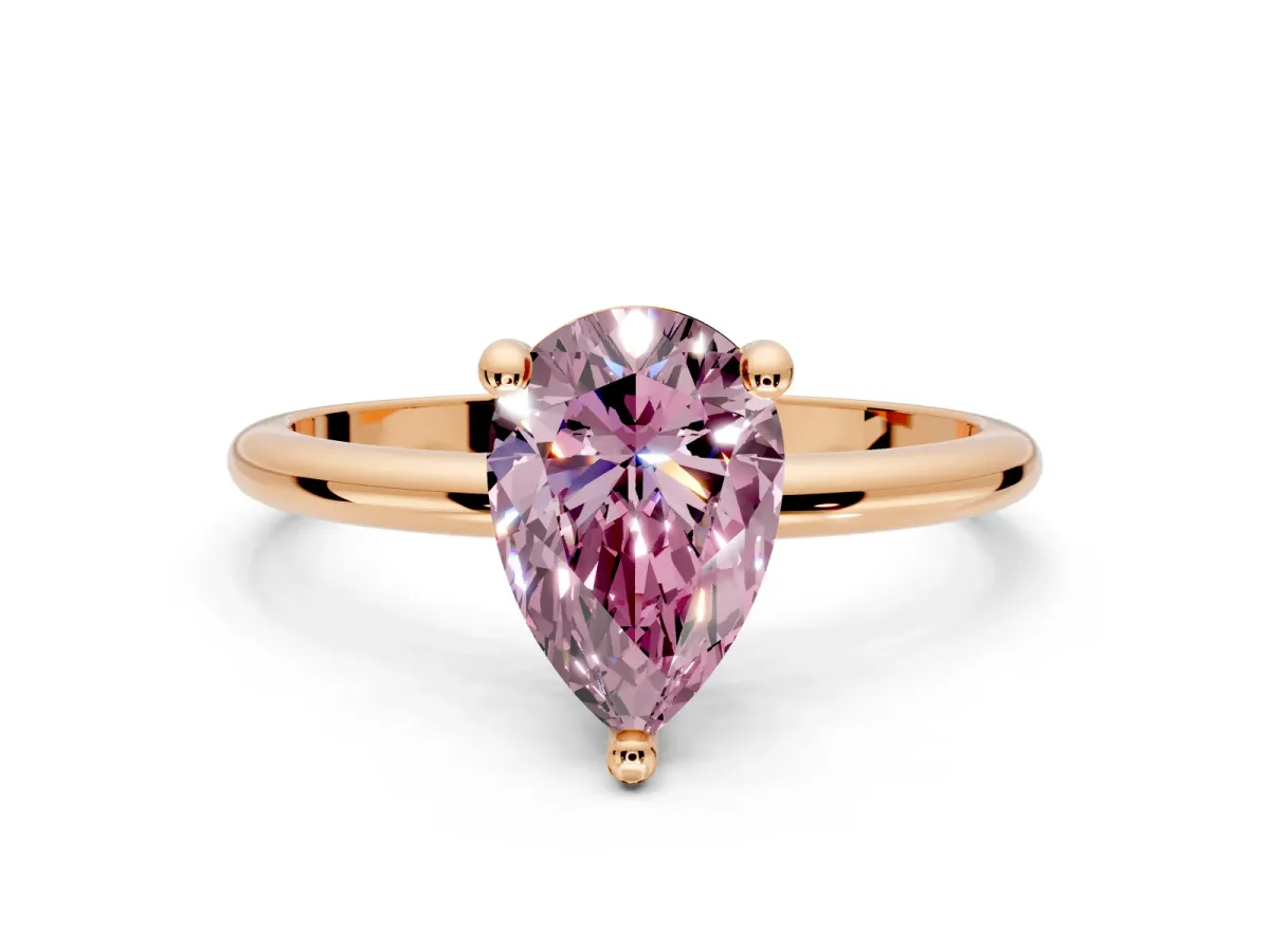 Minimalist Solitaire Engagement Ring Setting for Fancy Pink Pear-Shaped Center with Thin Band and Prong Head in Rose Gold