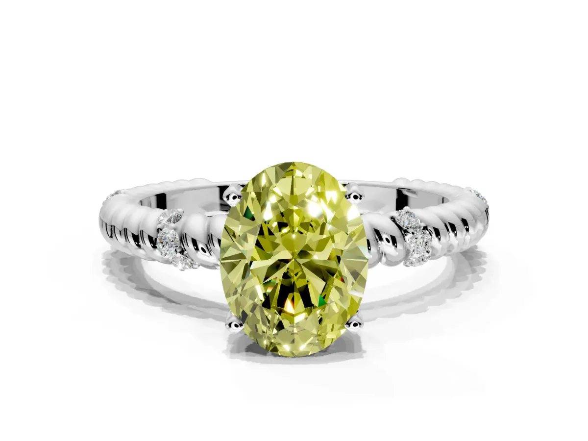 Rope Engagement Ring Setting for Fancy Yellow Oval Center with Accent Shoulders and Prong Head in Platinum