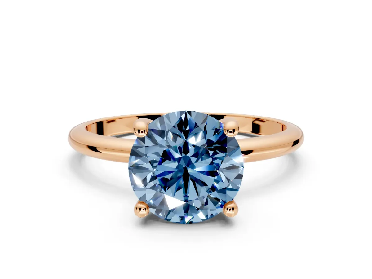 Minimalist Solitaire Engagement Ring Setting for Fancy Blue Round Cut Center with Thin Band and Prong Head in Rose Gold