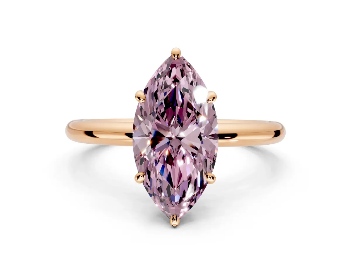 Low-Set Solitaire Engagement Ring Setting for Fancy Pink Oval Center with Thin Plain Band and Prong Head in Rose Gold