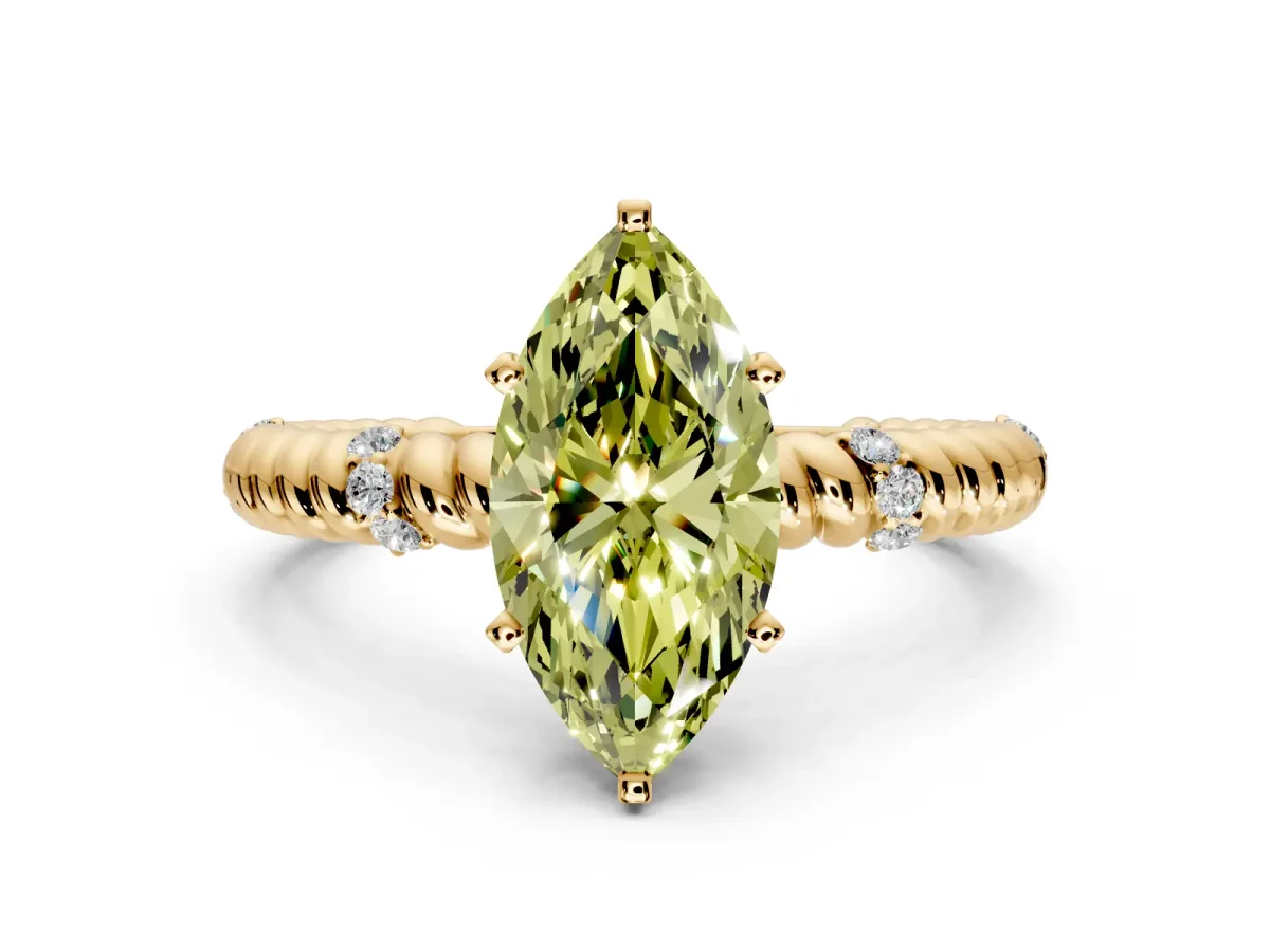 Rope Engagement Ring Setting for Fancy Yellow Marquise Center with Accent Shoulders and Prong Head in Yellow Gold
