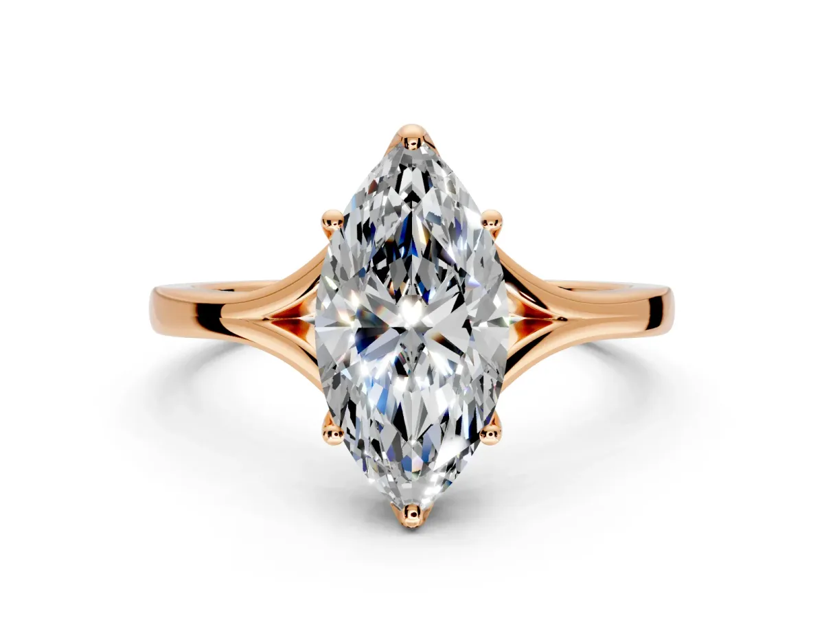 Solitaire Engagement Ring Setting for Marquise Center with Plain Split Shank and Prong Head in Rose Gold