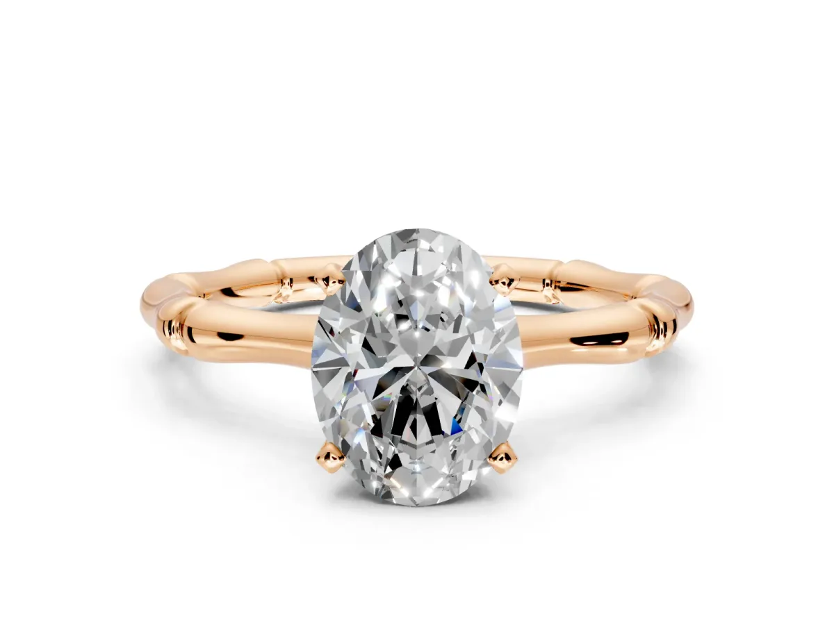 Solitaire Engagement Ring Setting for Oval Center with Bamboo Band and Prong Head in Rose Gold