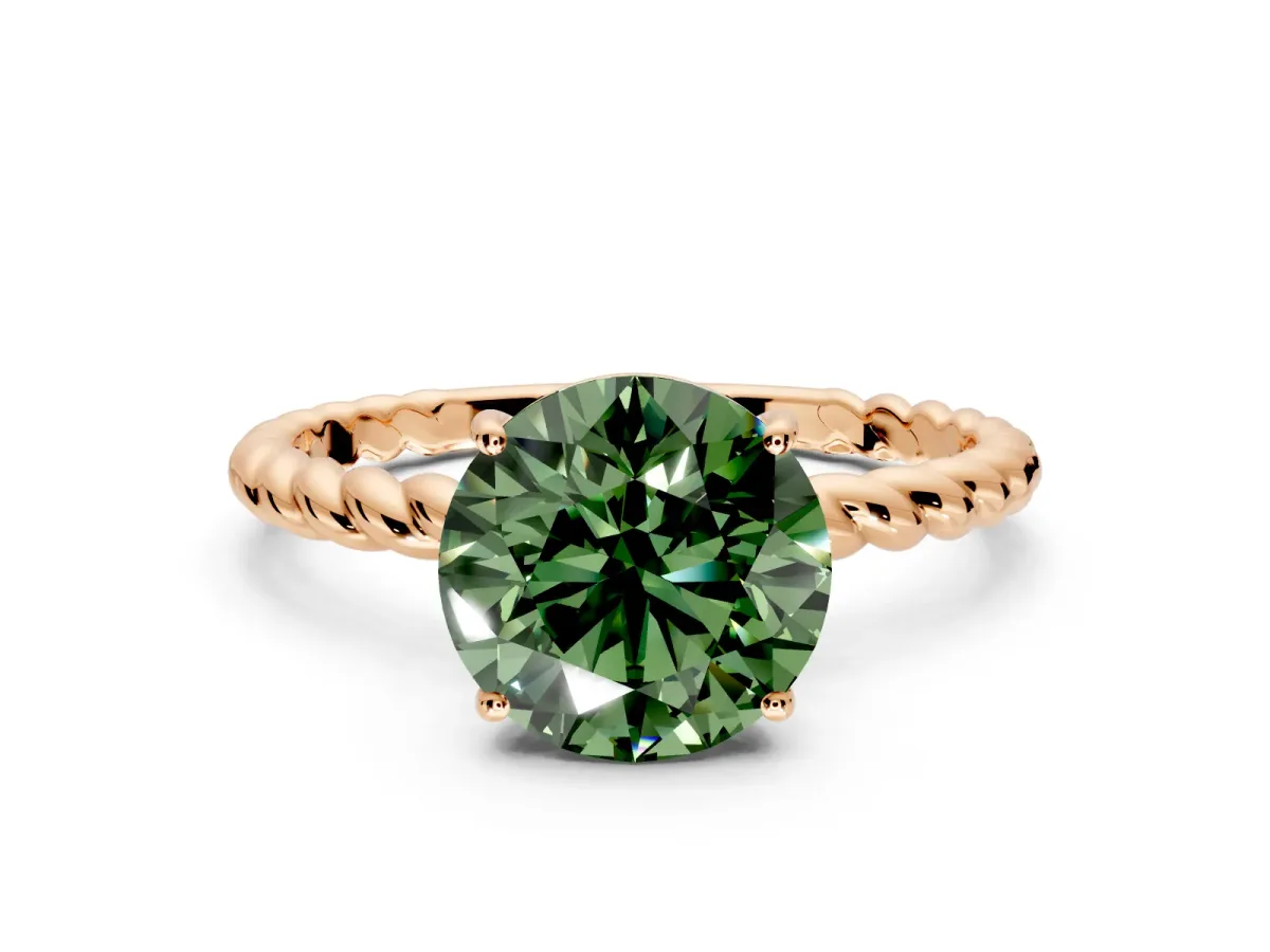 Solitaire Engagement Ring Setting for Fancy Green Round Cut Center with Plain Twisted Rope Band and Prong Head in Rose Gold