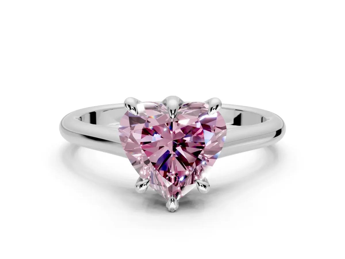 Solitaire Engagement Ring Setting for Fancy Pink Heart-Shaped Center with Cathedral Band and Prong Head in Platinum