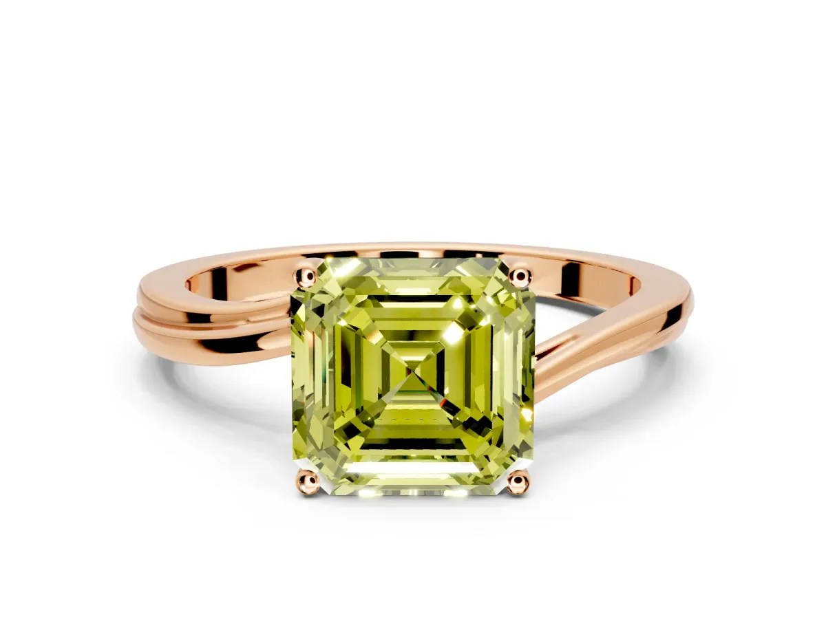 Solitaire Engagement Ring Setting for Fancy Yellow Asscher Cut Center with Plain Bypass Twist Band and Prong Head in Rose Gold