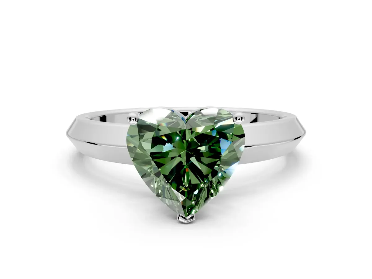 Solitaire Engagement Ring Setting for Fancy Green Heart-Shaped Center with Wide Knife Ridge Band and Prong Head in Sterling Silver
