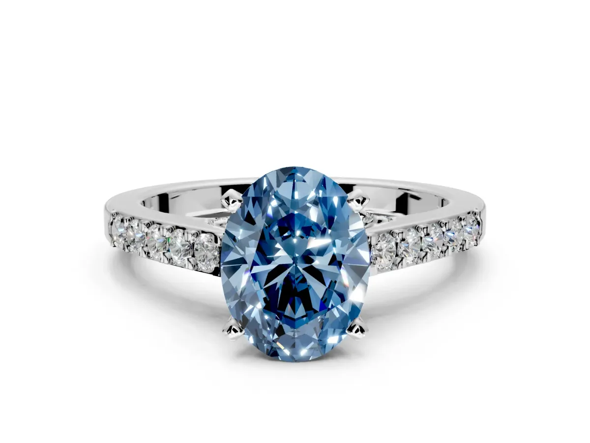 Solitaire Engagement Ring Setting for Fancy Blue Oval Center with Crossover Accents and Prong Head in Sterling Silver