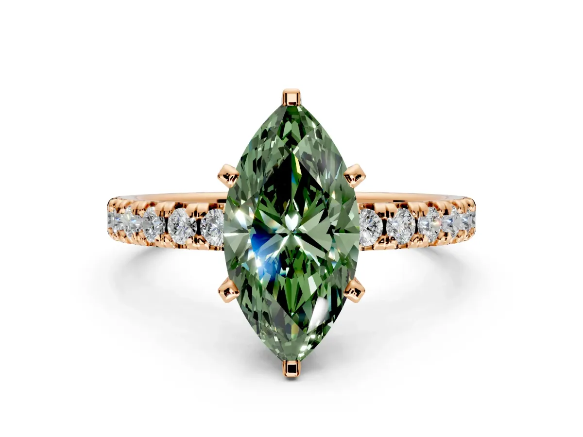 Solitaire Engagement Ring Setting for Fancy Green Marquise Center with Large Accents and Prong Head in Rose Gold