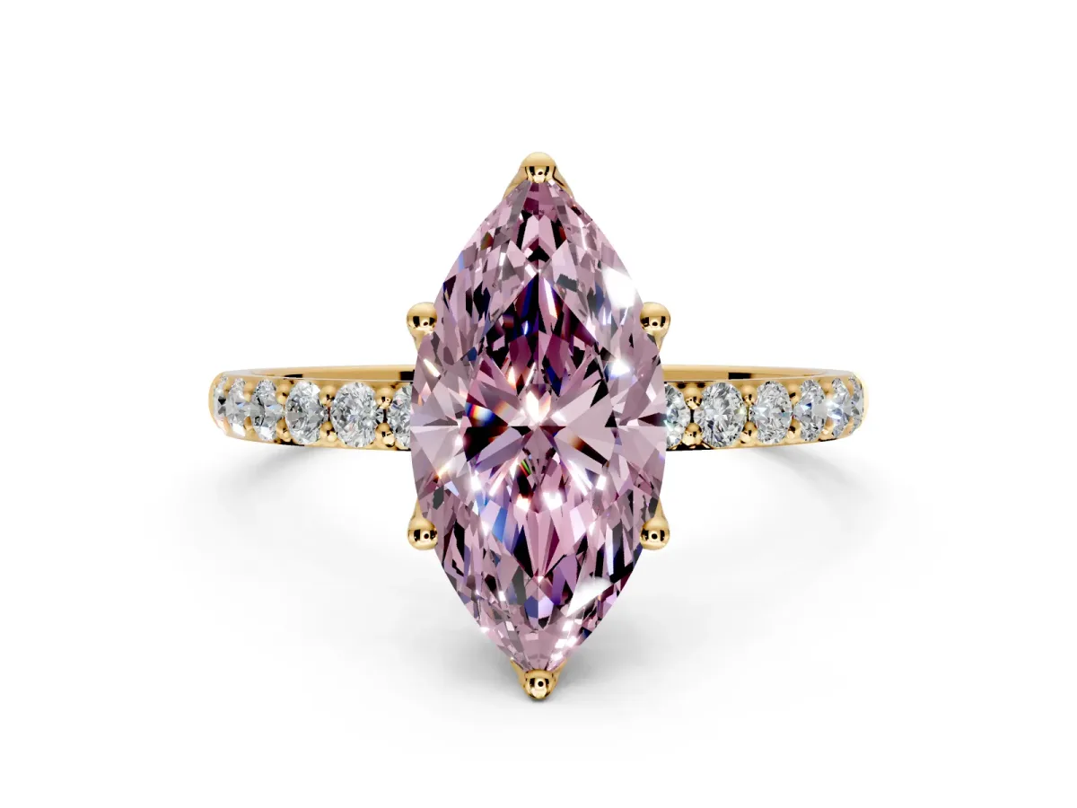 Solitaire Engagement Ring Setting for Fancy Pink Marquise Center with Fine Pave Accents and Prong Head in Yellow Gold