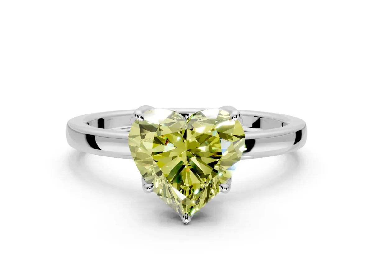 Solitaire Engagement Ring Setting for Fancy Yellow Heart-Shaped Center with Thin Rounded Plain Band and Prong Head in Sterling Silver