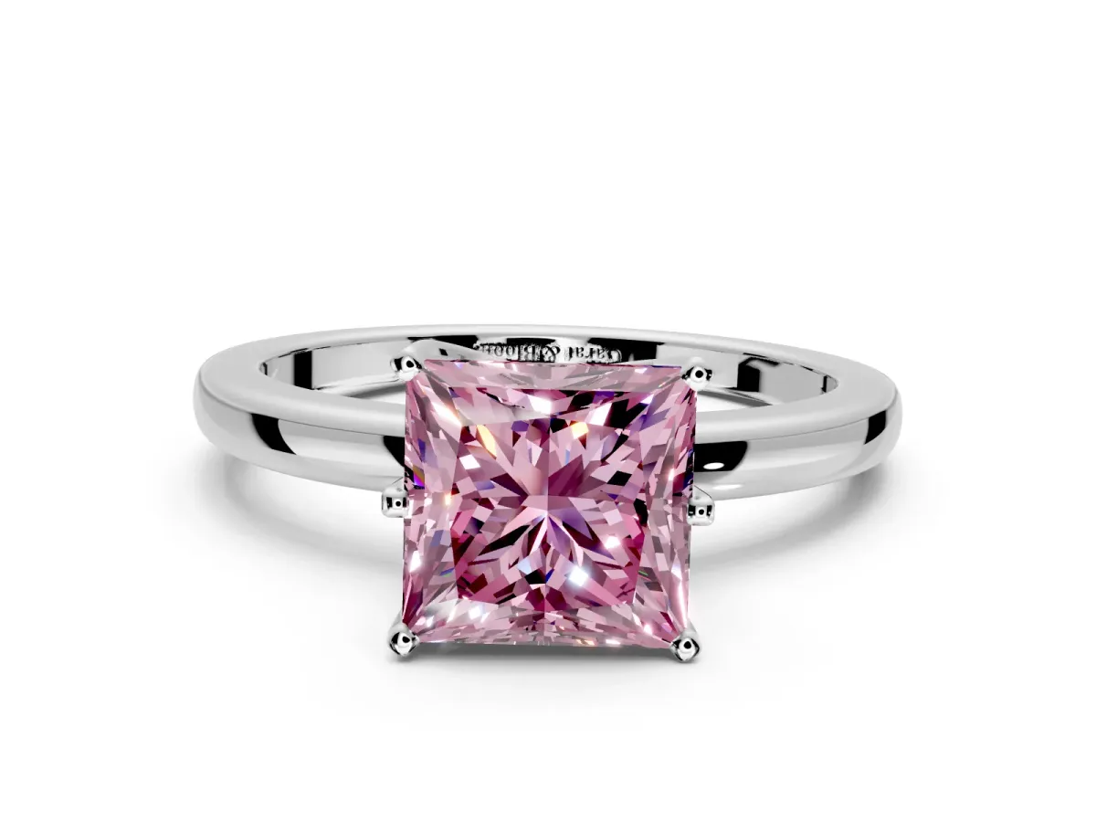 Solitaire Engagement Ring Setting for Fancy Pink Princess Cut Center with Plain Band and Tulip Prong Head in Sterling Silver