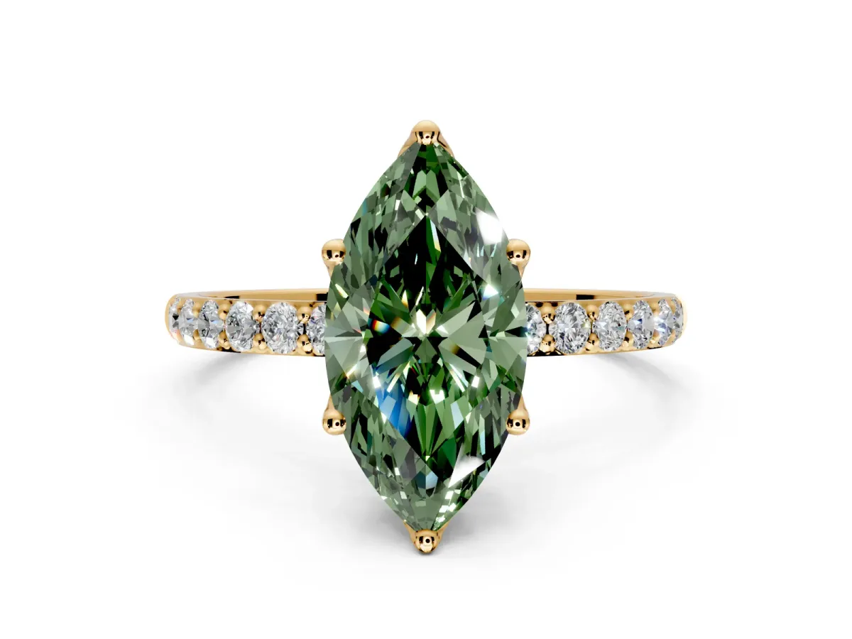 Solitaire Engagement Ring Setting for Fancy Green Marquise Center with Fine Pave Accents and Prong Head in Yellow Gold