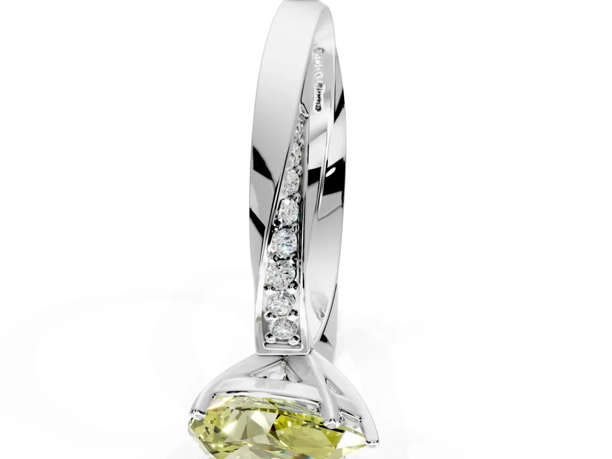Side Accent Engagement Ring Setting for Fancy Yellow Pear-Shaped Center with Accent Shoulders and Prong Head in White Gold