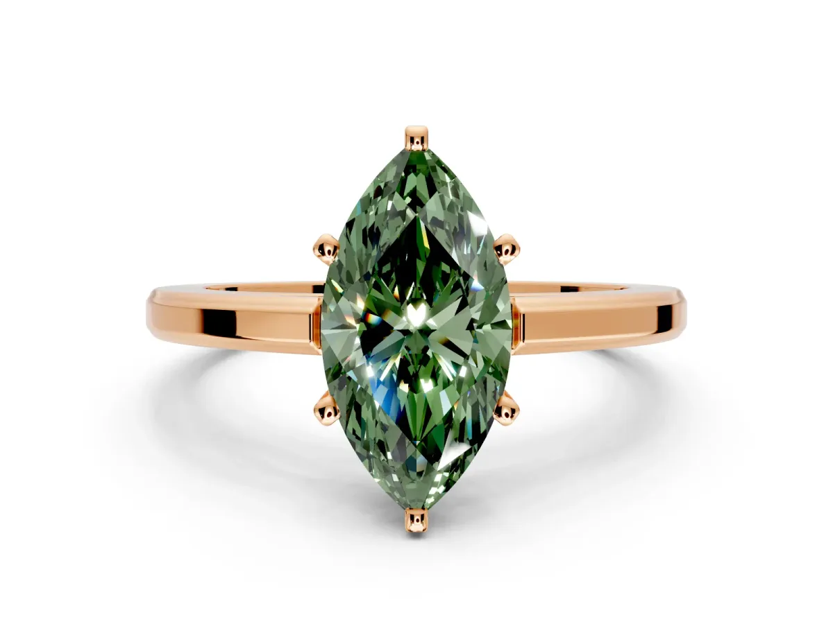 Solitaire Engagement Ring Setting for Fancy Green Marquise Center with Flat-Sided Plain Band and Prong Head in Rose Gold