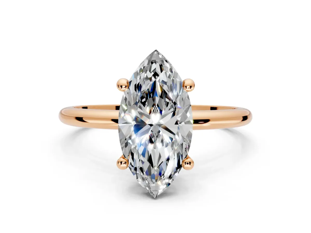 Minimalist Solitaire Engagement Ring Setting for Marquise Center with Thin Band and Prong Head in Rose Gold